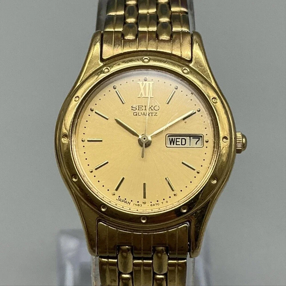 Vintage Seiko 7N63-6A50 Womens Watch 24mm Gold Tone Non Running
